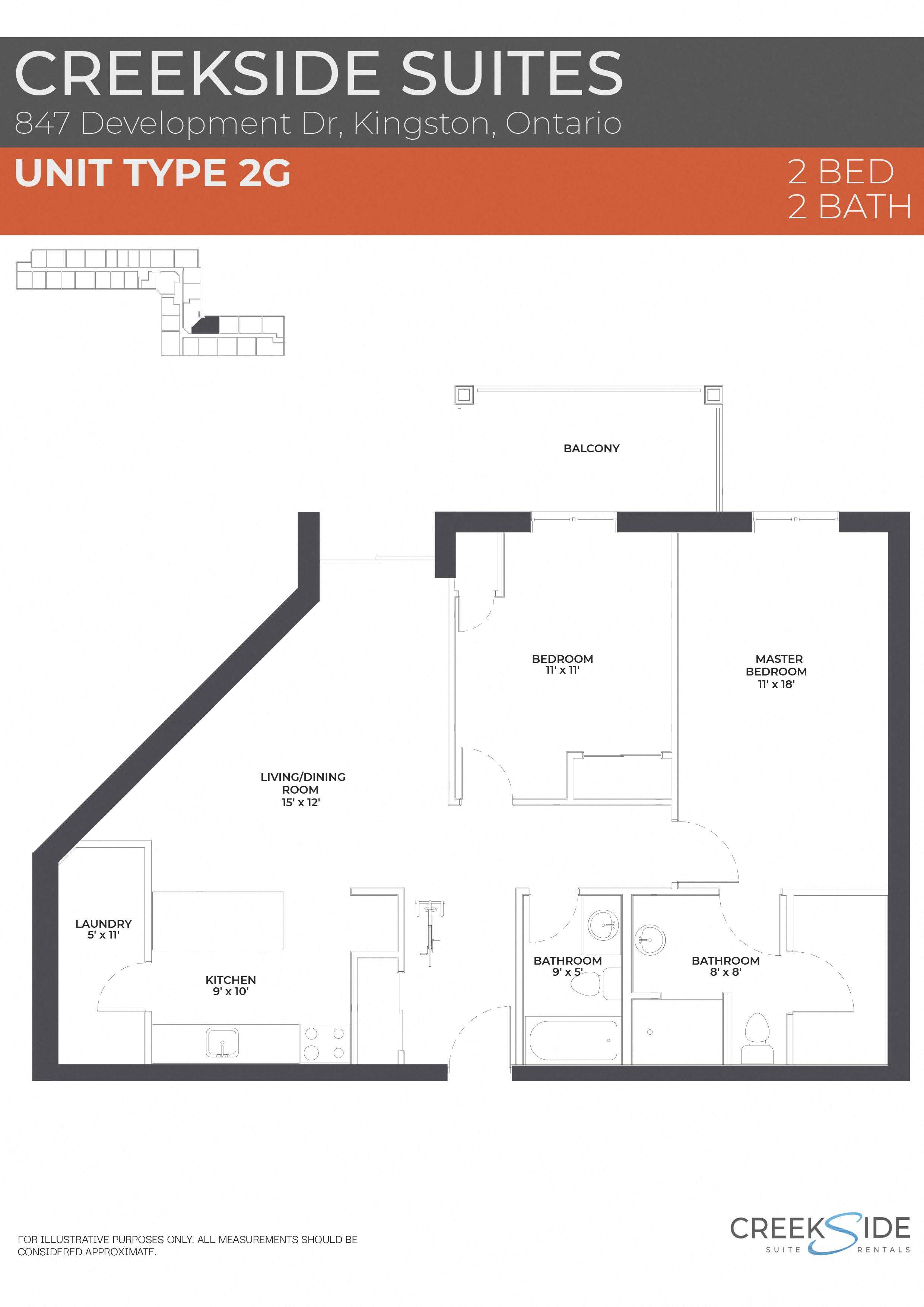 Floor plan for 2 beds, 2 baths, 1118 sqft